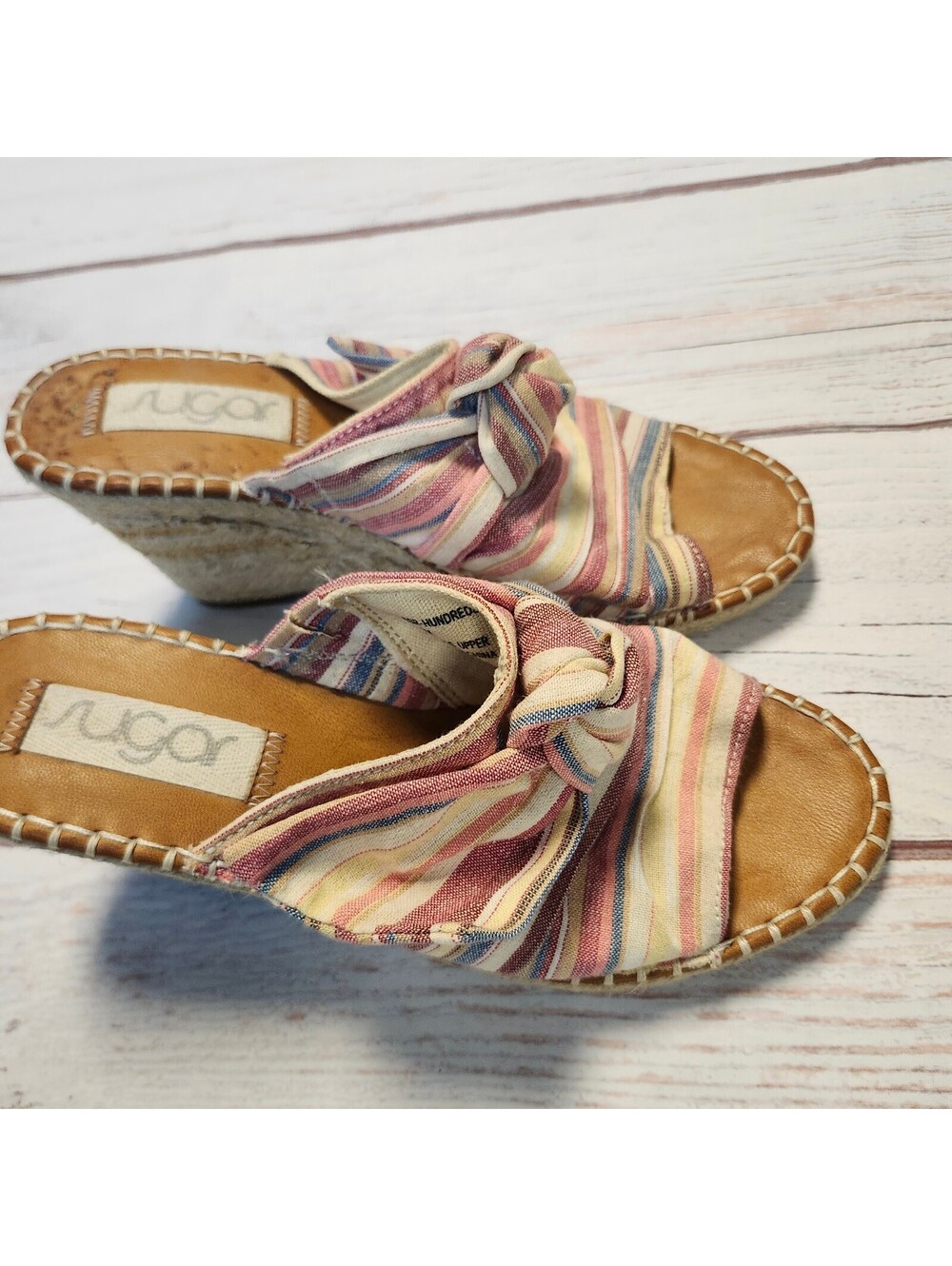 Sugar womens striped espadrille wedge slide sandals size 9.5 - Picture 9 of 9